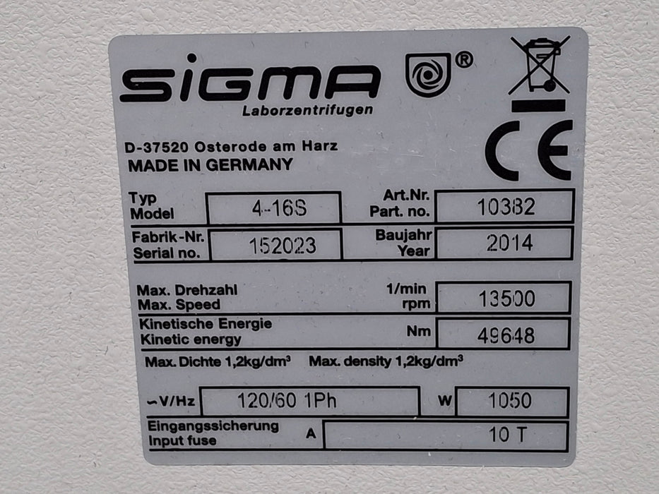 Sigma Products Ltd 4-16S Centrifuge