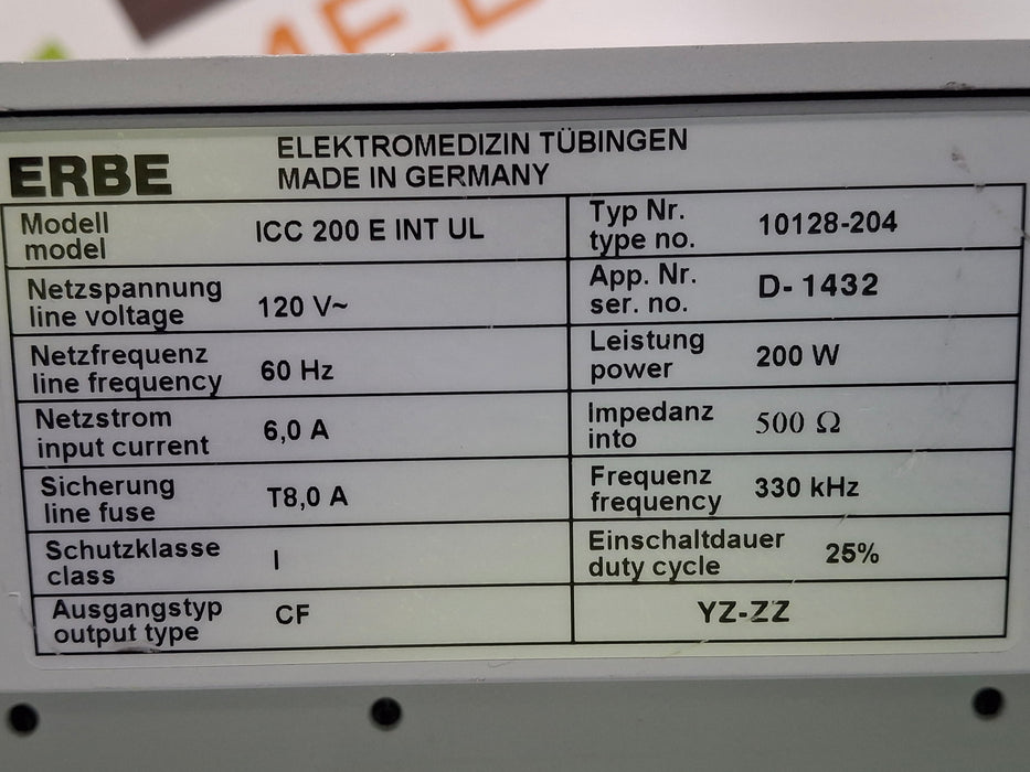 Erbe ICC 200 Electrosurgical Unit