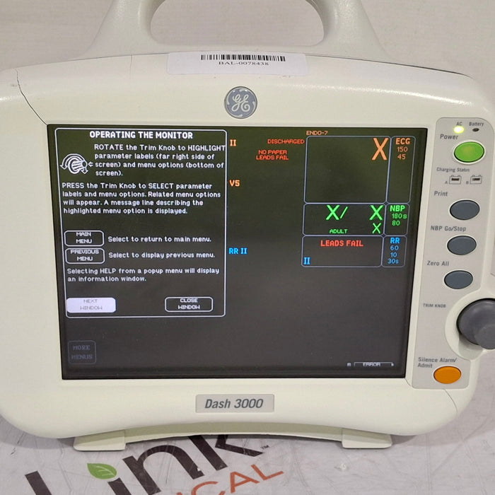 GE Healthcare Dash 3000 - GE/Nellcor SpO2 Patient Monitor
