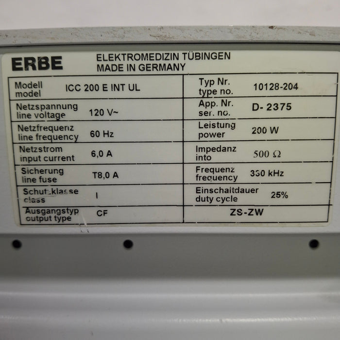 Erbe ICC 200 Electrosurgical Unit