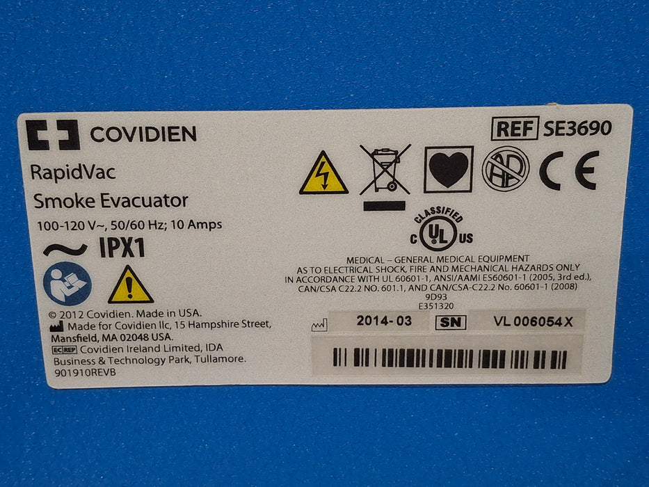 Covidien RapidVac SE3690 Smoke Evacuator