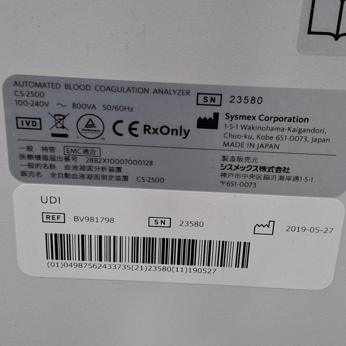 Sysmex CS-2500 Automated Blood Coagulation Analyzer