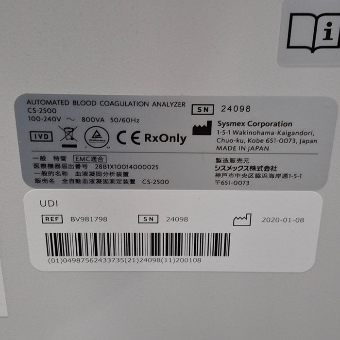 Sysmex CS-2500 Automated Blood Coagulation Analyzer