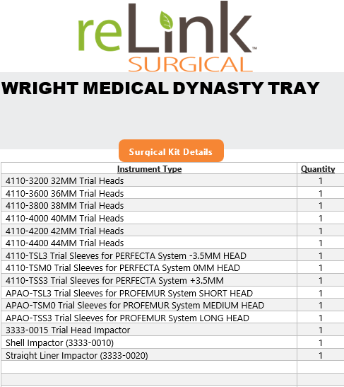 Wright Surgical DNAL-TRA1 Dynasty tray