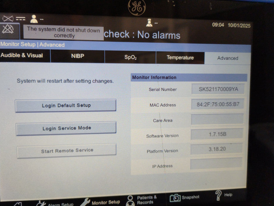 GE Healthcare Carescape VC150 Vital Signs Monitor