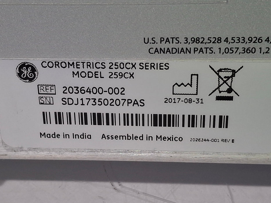 GE Healthcare Corometrics 250cx Series Model 259cx Fetal Monitor