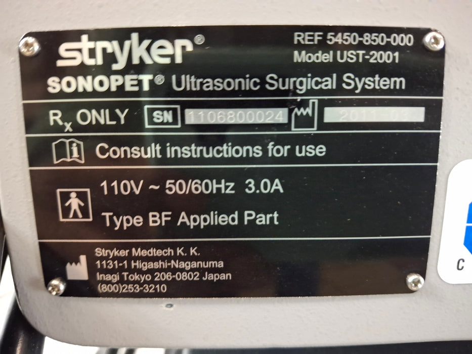 Stryker SonoPet Omni UST-2001 Ultrasonic Surgical System