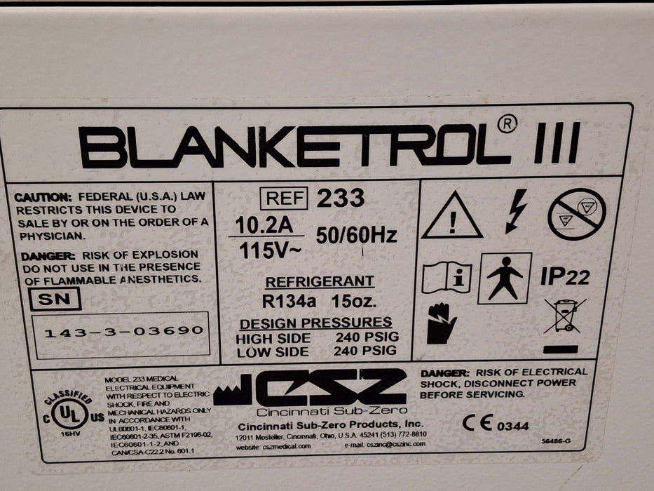 Cincinnati Sub-Zero CSZ Blanketrol III Hypothermia Unit