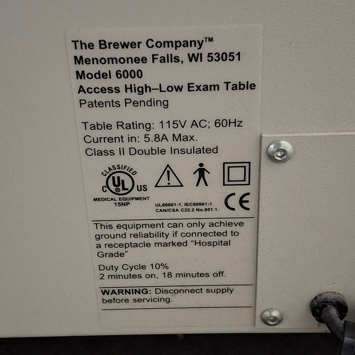 Brewer 6000 Access High-Low Exam Table