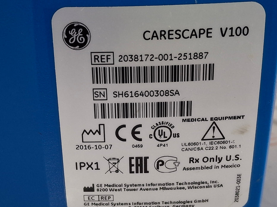 GE Healthcare Dinamap V100 - NIBP, SpO2, Temp Vital Signs Monitor