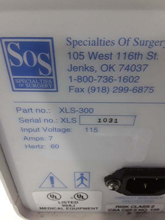 Specialties of Surgery Inc XLS-300 Light Source