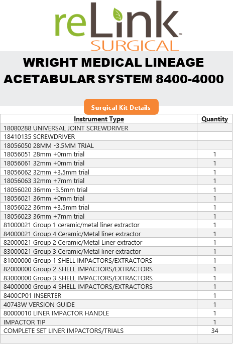 Wright Surgical 8400-4000 Lineage Acetabular System