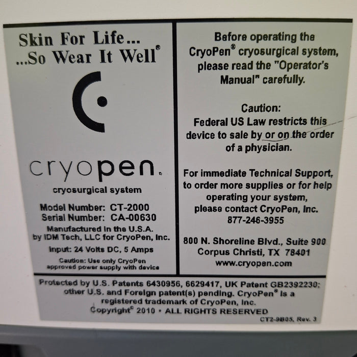 CryoPen CryoSurgical Systems CT-2000 CryoPen Console