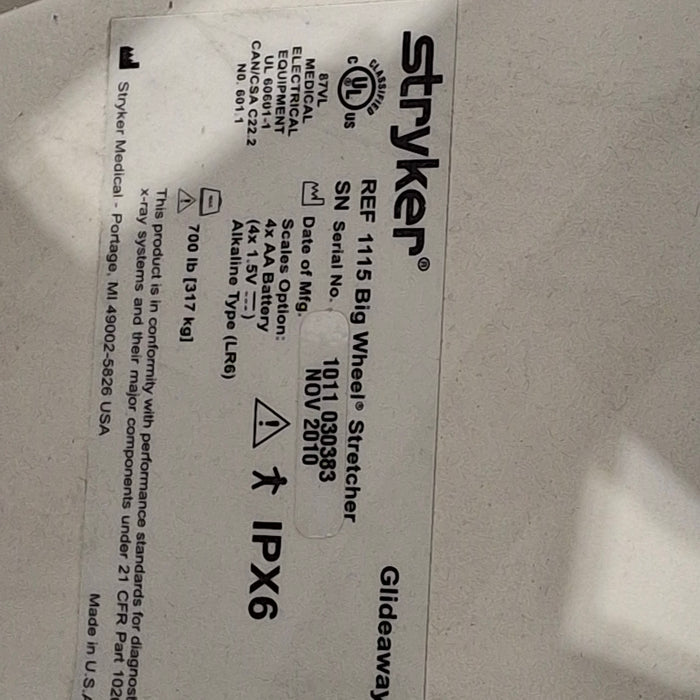 Stryker 1115 Big Wheel Glideaway Stretcher