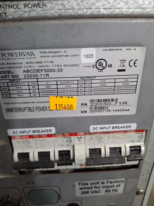 Powervar ABCDEF3000-22 Security Plus Series UPS
