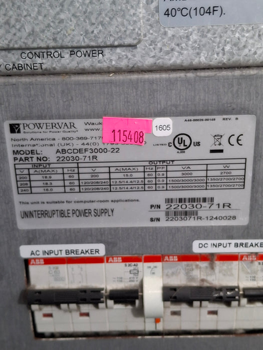 Powervar ABCDEF2000-22 Security Plus Series UPS