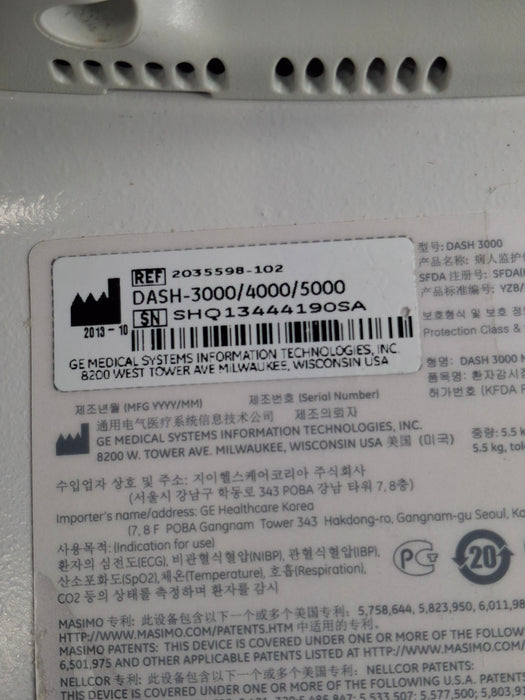 GE Healthcare Dash 3000 - GE/Nellcor SpO2 Patient Monitor