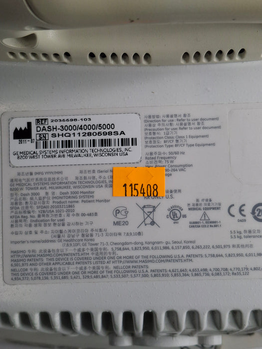 GE Healthcare Dash 3000 - GE/Nellcor SpO2 Patient Monitor