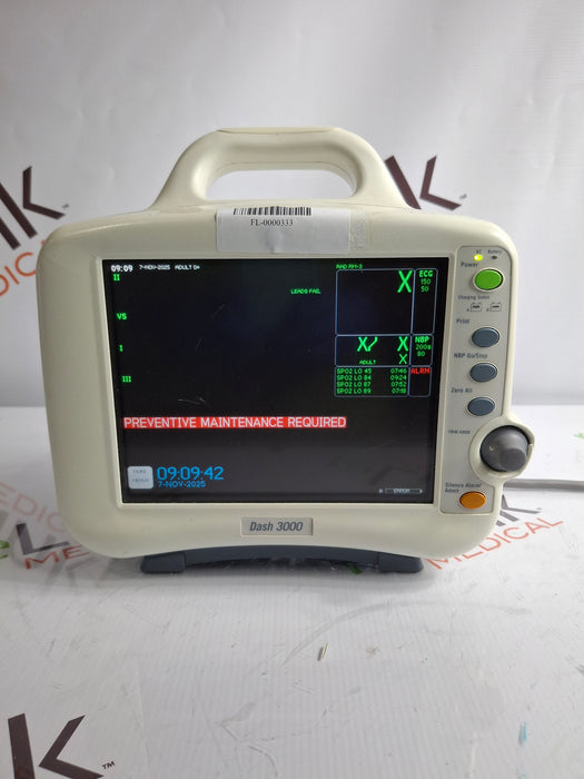GE Healthcare Dash 3000 - GE/Nellcor SpO2 Patient Monitor