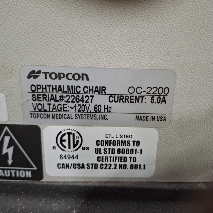 Topcon Medical OC-2200 Ophthalmology Exam Chair