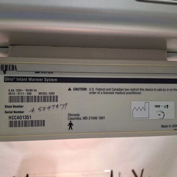 Ohmeda Medical Ohio Model 4300 Infant Warmer