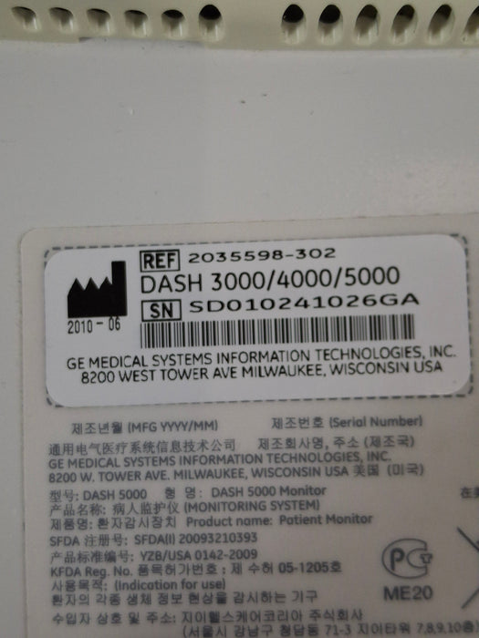 GE Healthcare Dash 5000 - GE/Nellcor SpO2 Patient Monitor