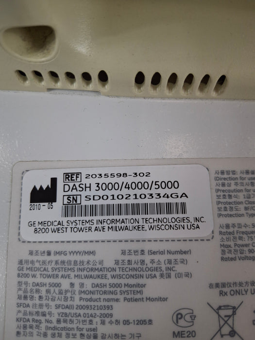 GE Healthcare Dash 5000 - GE/Nellcor SpO2 Patient Monitor