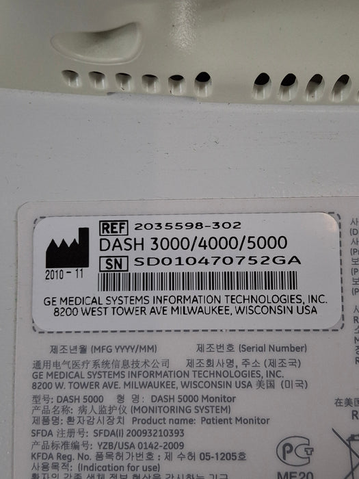 GE Healthcare Dash 5000 - GE/Nellcor SpO2 Patient Monitor