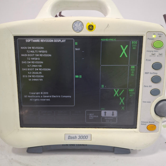 GE Healthcare Dash 3000 - Masimo SpO2 Patient Monitor