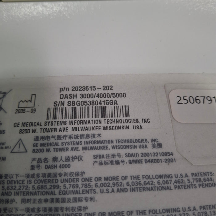 GE Healthcare Dash 4000 - Masimo SpO2 Patient Monitor