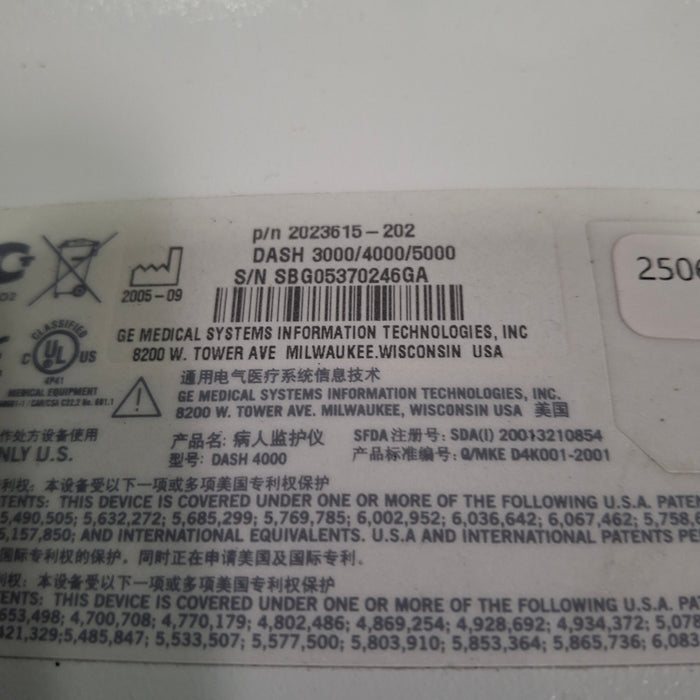 GE Healthcare Dash 4000 - Masimo SpO2 Patient Monitor