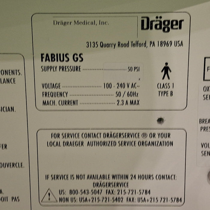 Draeger Medical Fabius GS Anesthesia Machine