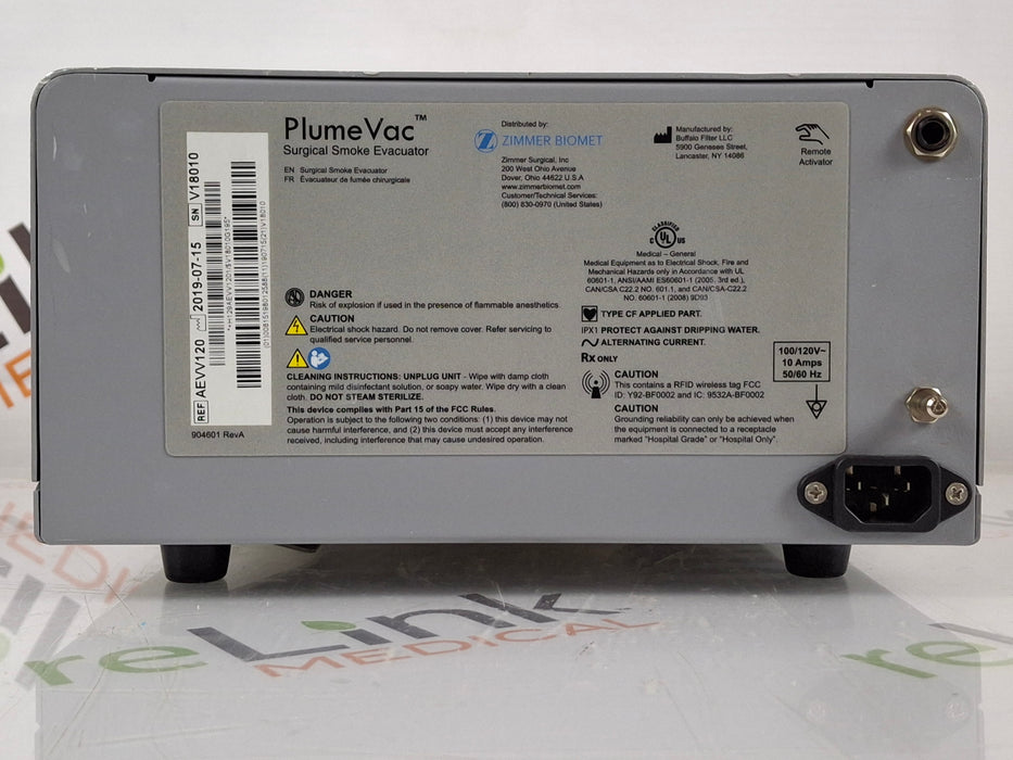 Zimmer PlumeVac AEVV120 Surgical Smoke Evacuator