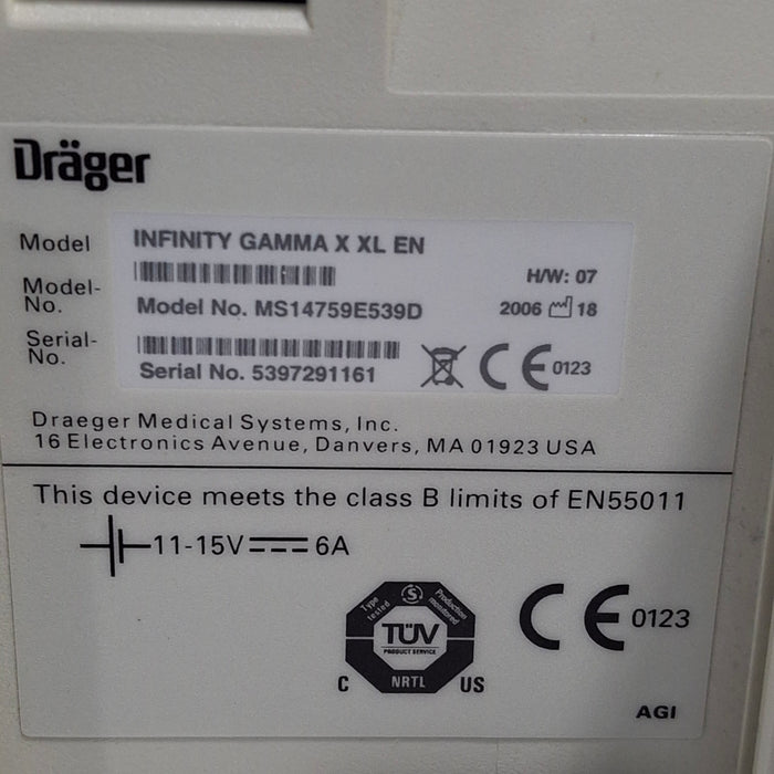Draeger Medical Infinity Gamma X XL Patient Monitor