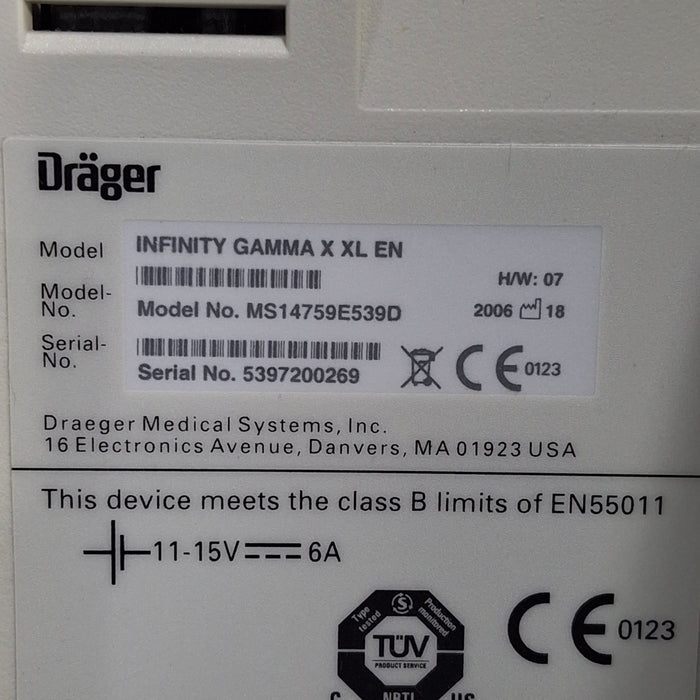Draeger Medical Infinity Gamma X XL Patient Monitor