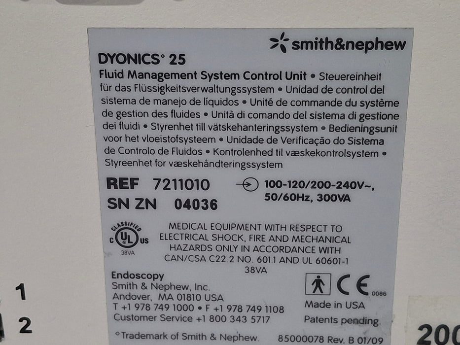 Smith & Nephew Dyonics 25 Fluid Management System Control Unit