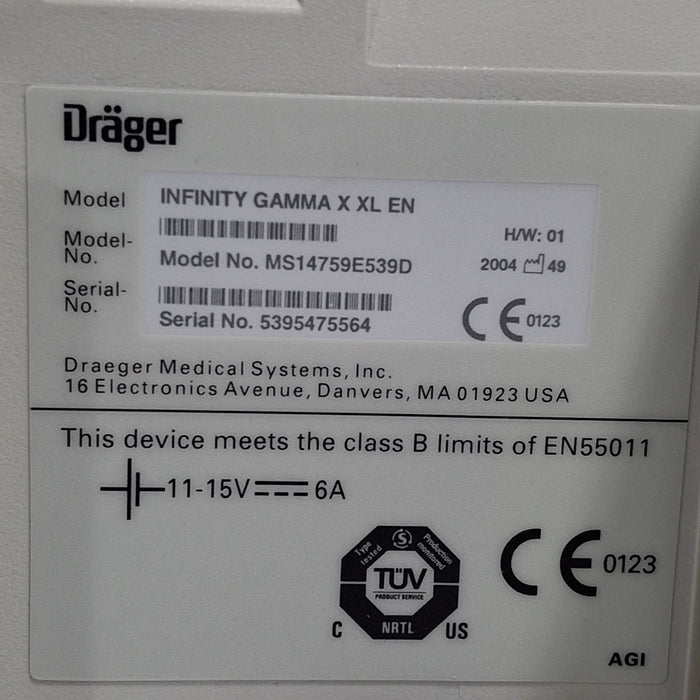 Draeger Medical Infinity Gamma X XL Patient Monitor