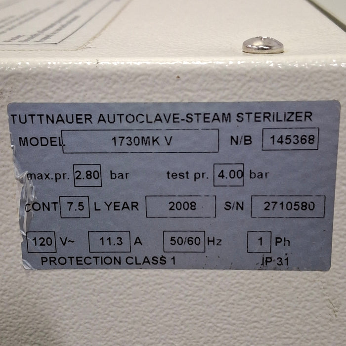 Tuttnauer Valueklave 1730 Autoclave Sterilizer