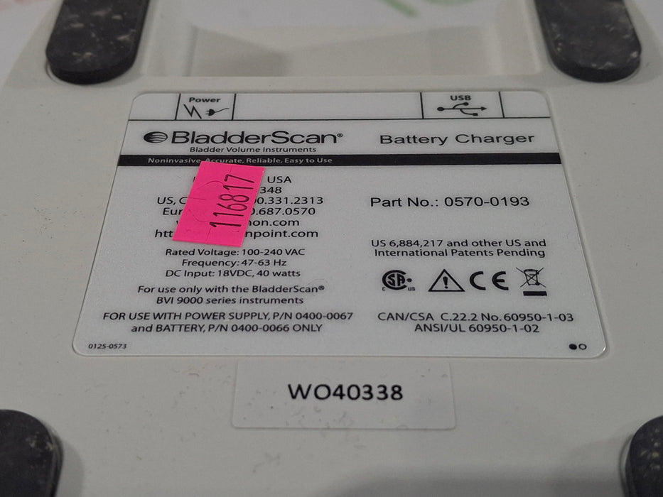 Verathon Medical, Inc BladderScan 0570-0193 Battery Charger