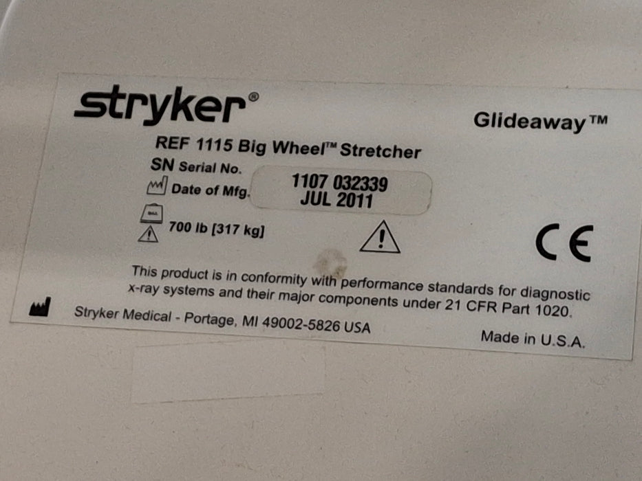Stryker 1115 Big Wheel Glideaway Stretcher