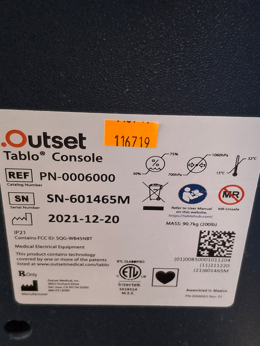 Outset Medical Tablo Console Hemodialysis System