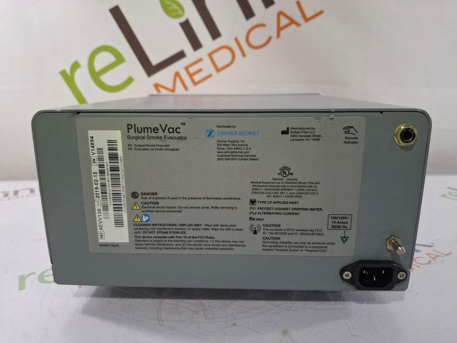Zimmer PlumeVac AEVV120 Surgical Smoke Evacuator
