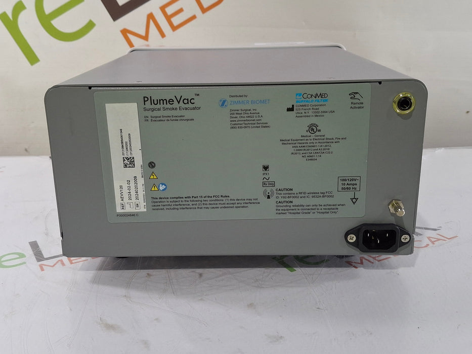 Zimmer PlumeVac AEVV120 Surgical Smoke Evacuator
