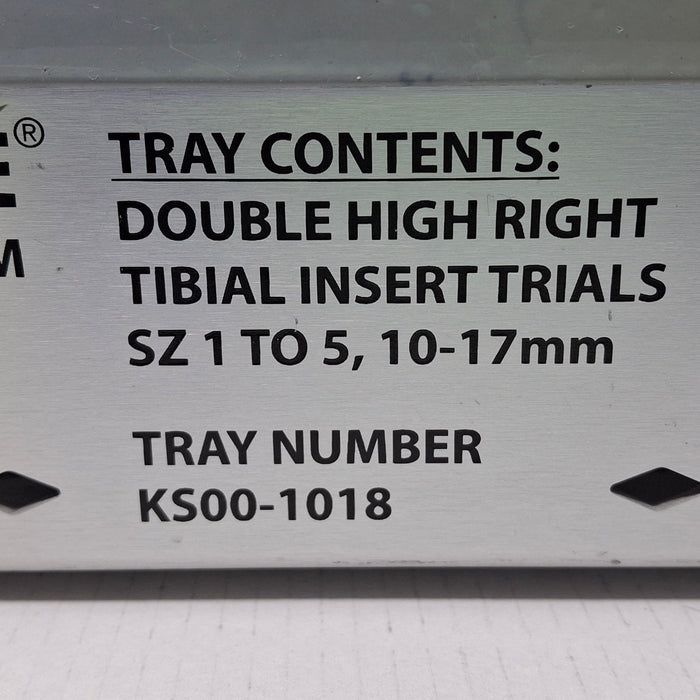 Wright Surgical KS00-1018 Double High Right Tibial Insert Trials SZ 1-5, 10-17mm