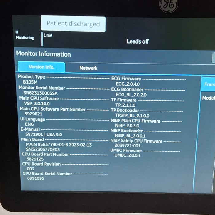GE Healthcare B105M Patient Monitor