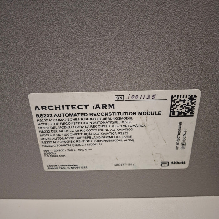 Abbott Laboratories Company RS232 Architect iARM Automated Reconstruction Module