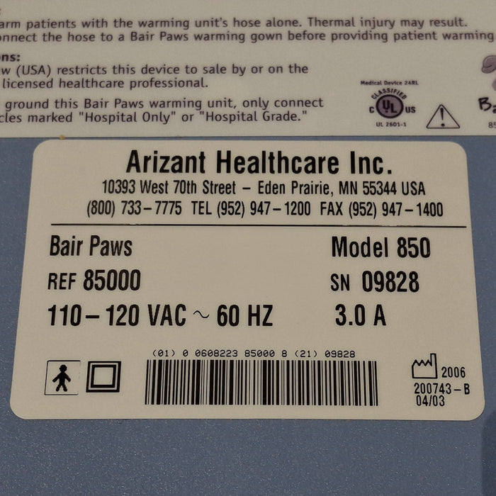 Arizant Healthcare, Inc. Bair Paws 850 Patient Warmer