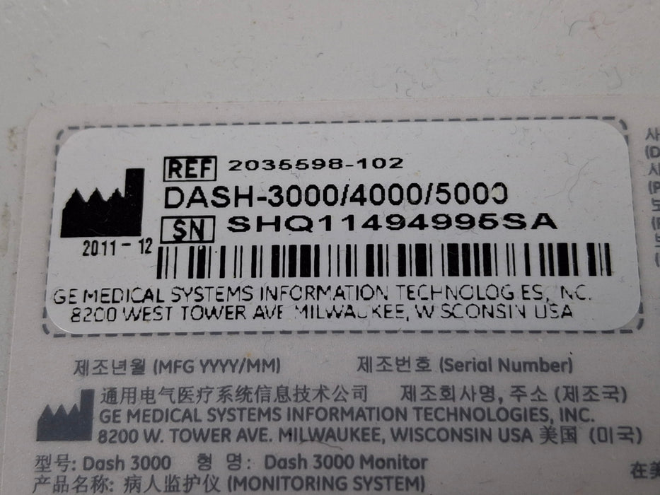 GE Healthcare Dash 3000 - GE/Nellcor SpO2 Patient Monitor