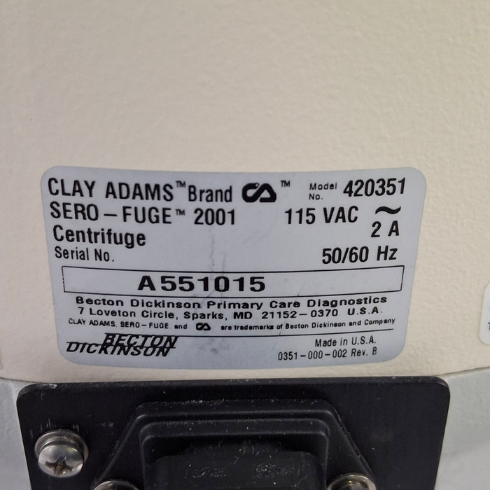 Clay Adams Sero-Fuge 2001 Centrifuge