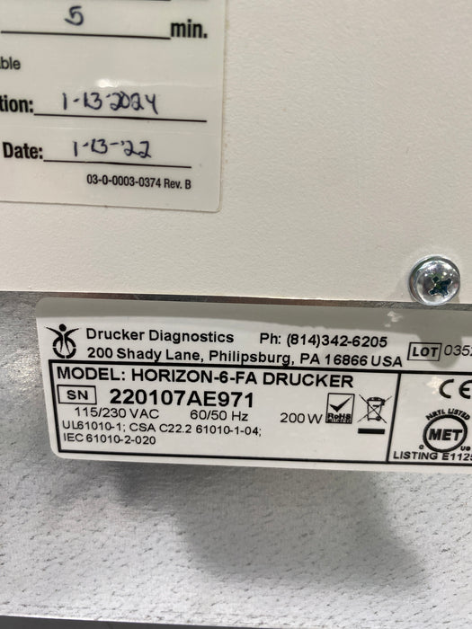 Drucker Diagnostics Horizon 6 Flex FA Centrifuge